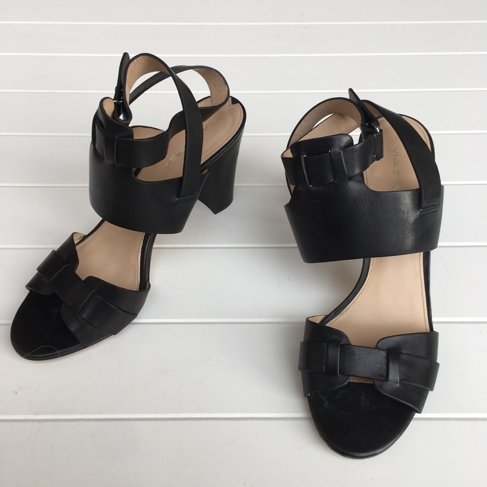 [Via Spiga] Strappy Chunky Leather Buckle Open Toe